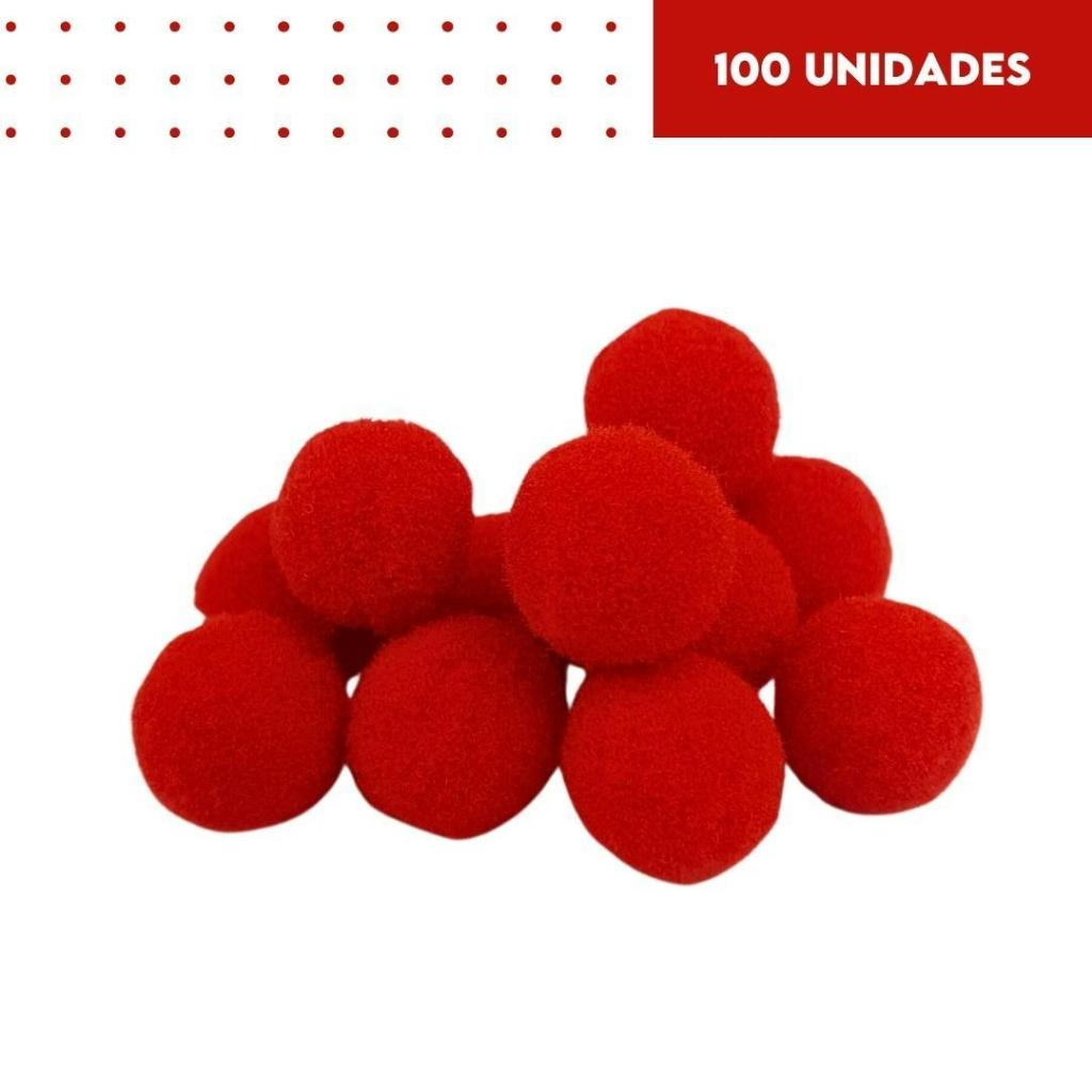 Pompom  Vermelho 14mm - Com 100 Unidades - BRX