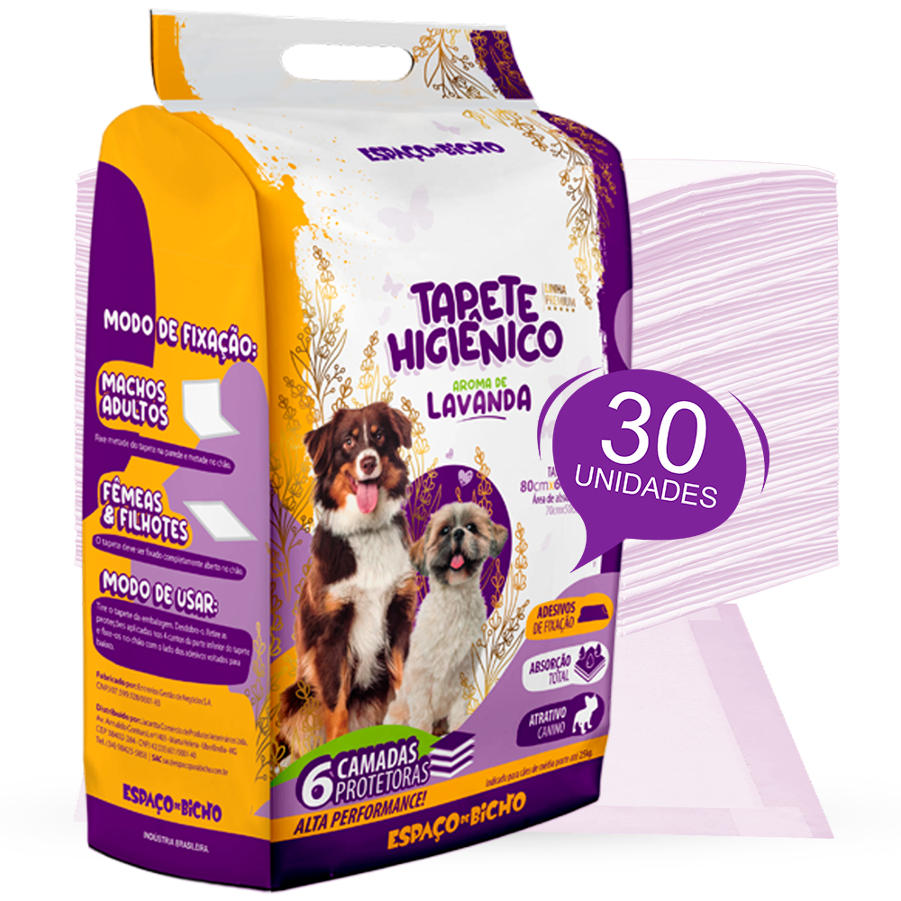 Tapete Higiênico Ultra Espaço De Bicho 30unid. 80x60cm Aroma Lavanda