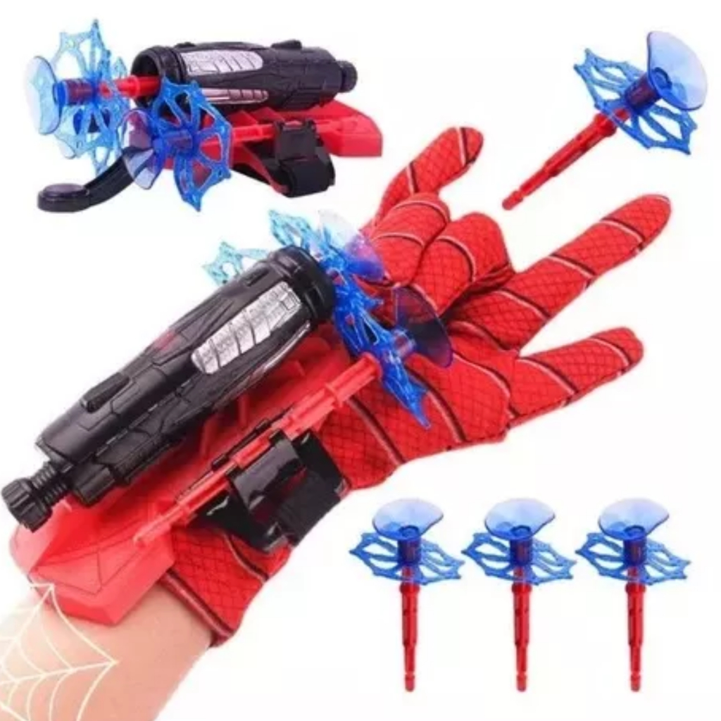 Luva Lança Dardos Homem Aranha Infantil Brinquedo Spider Man Herói Lançador Teia Ventosa