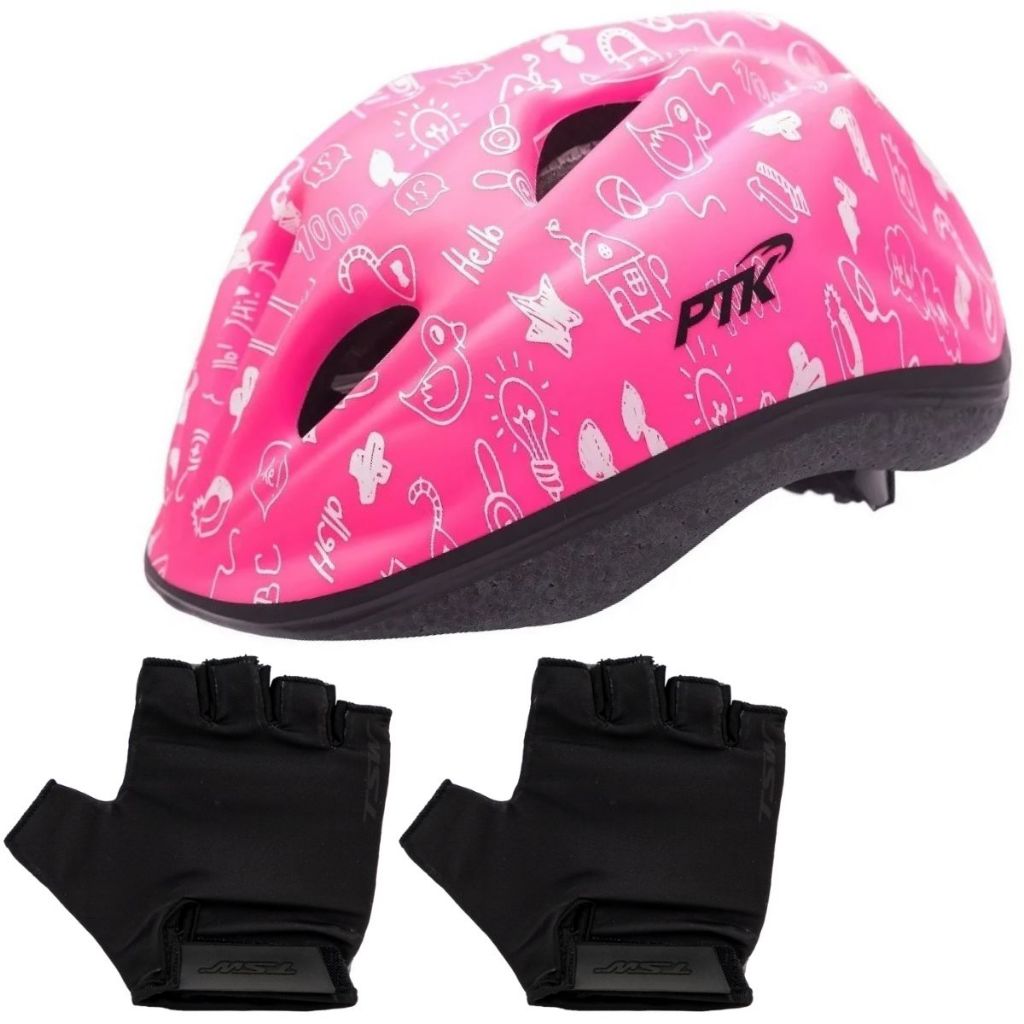 Capacete Infantil Ptk Bike Ciclismo Ajustável Com regulagem Para Crianças + Par De Luvas