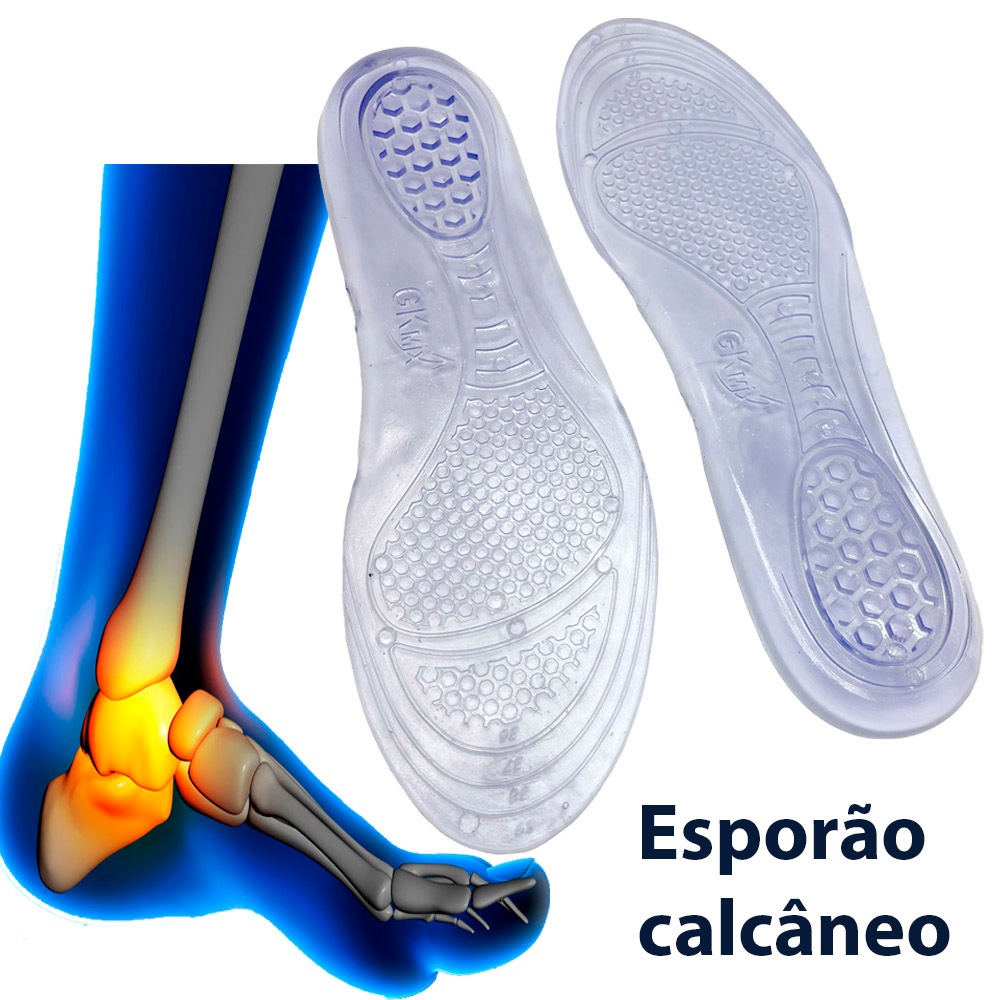 Par de Palmilha Anatômica Ortopédica Gel Silicone Anti Impacto Esporão Calcâneo