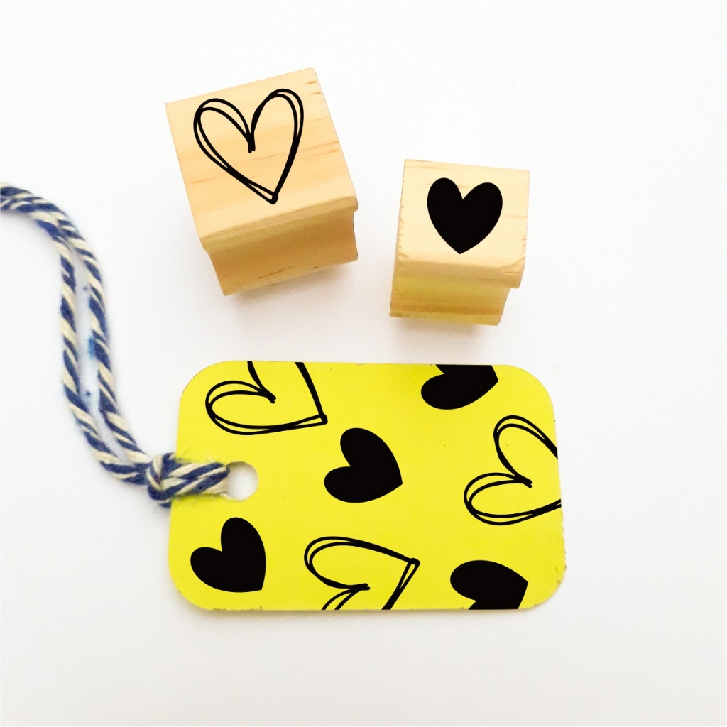 💕Kit 2 Carimbos Artesanais Coração decorativo para sacola kraft embalagem caixa tags