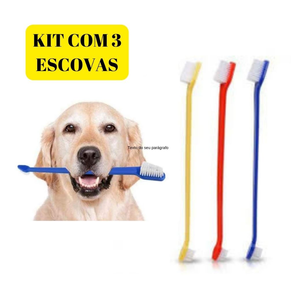 KIT 3 ESCOVA DE DENTE PET PARA CACHORRO E GATO DUPLA CORES SORTIDAS
