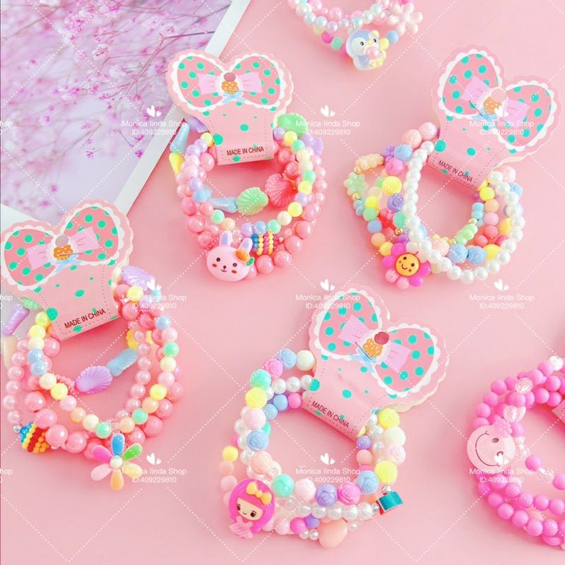 Kit 24 pulseiras lindas infantis de miçanga