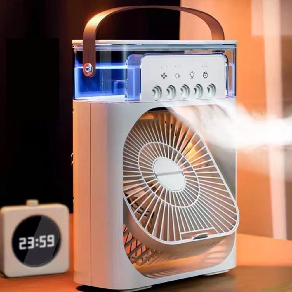 Refrigerador De Ar Ventilador Umidificador Portátil Com Led Reservatório De Água Led Tipo C USB