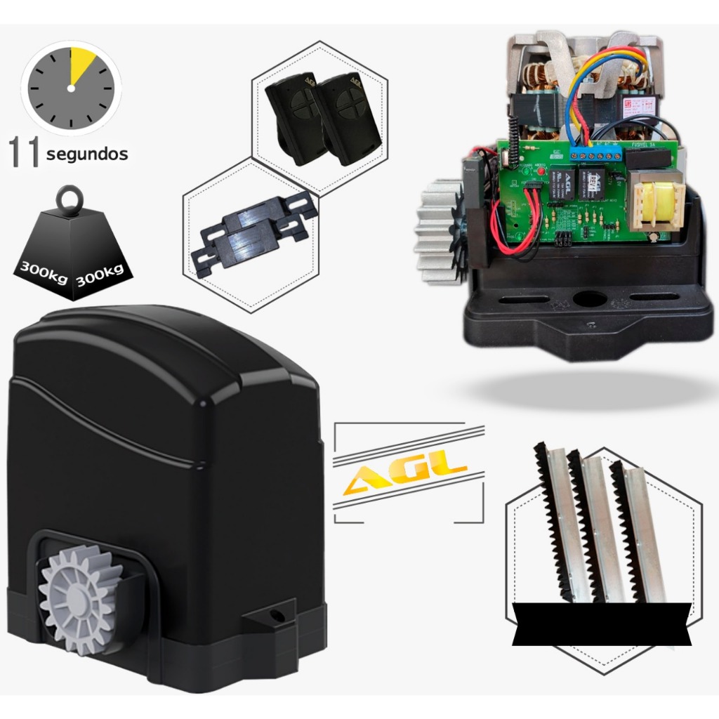 Kit Motor Potão Deslizante Eletronico de Correr AGL Trino Ligth 300 Kilos