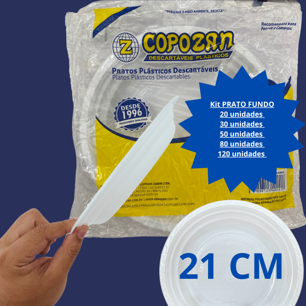 KIT PRATO FESTA ALMOÇO CHURRASCO  FUNDO 21 CM COPOZAN 20/30/50/80/120 UNIDADES