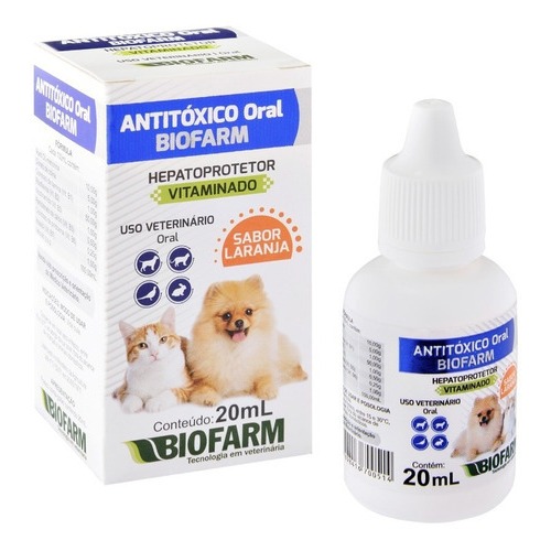 Remedio para cães e gatos diarreia e vomito | Antitoxico Biofarm oral | 20ml sabor de laranja.