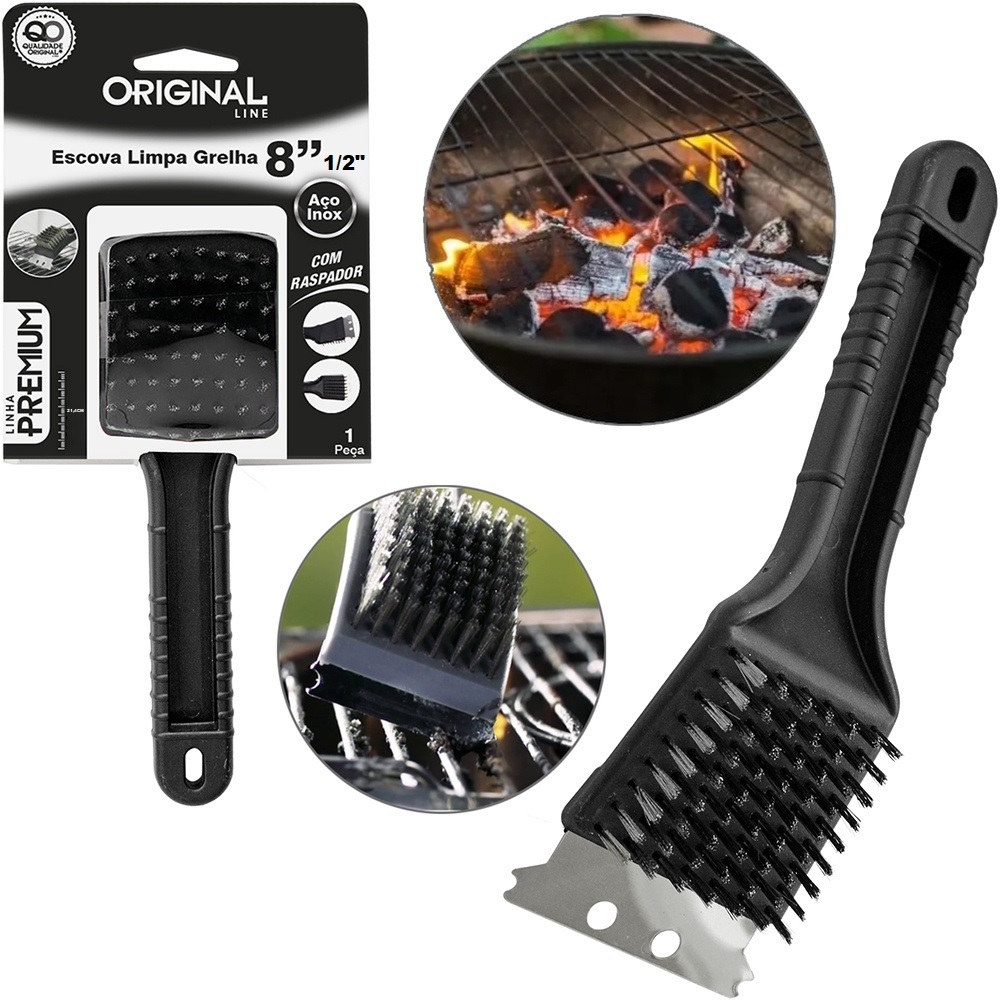 Escova Para Grelha Cerdas de Aço Original Line Limpa Grelha de Churrasqueira Com Raspador