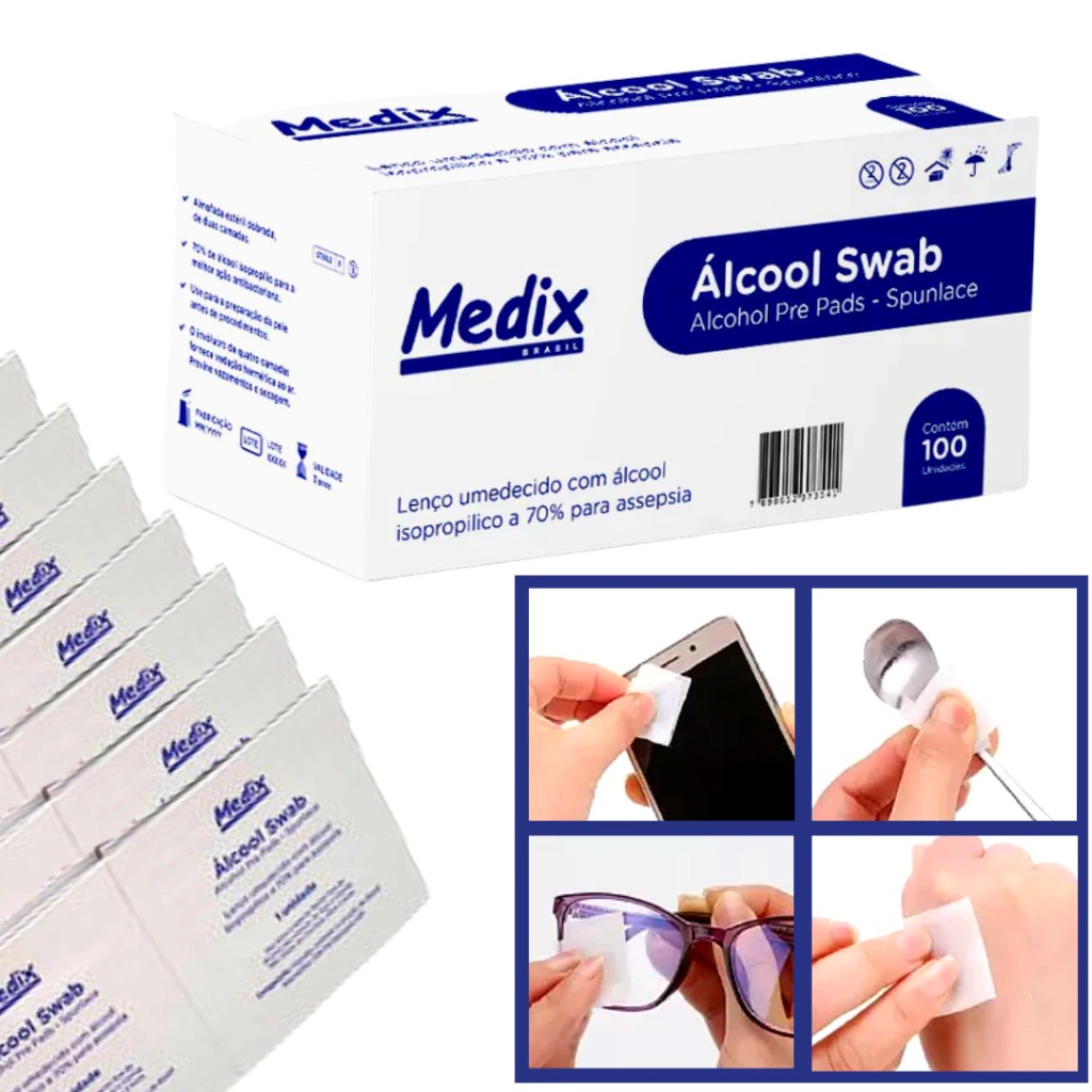 Caixa C/ 100 Lençol Umedecido Swab De Álcool P Higienização