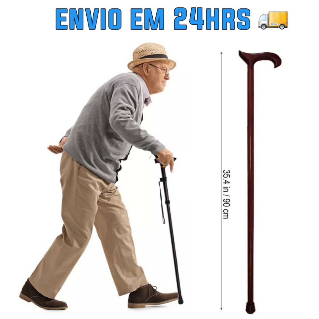 Bengala Bastão Ortopédico 90cm Madeira Resistente Reforçada Até 130kg Idoso Adulto