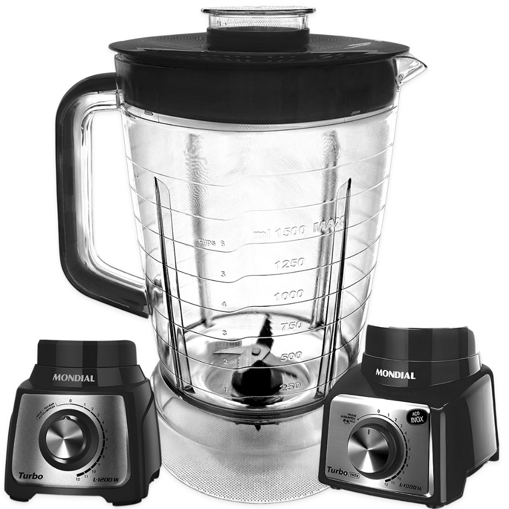 Copo Liquidificador Mondial L1000/l1200W Cristal/Acrílico Tampa Preta Micromax