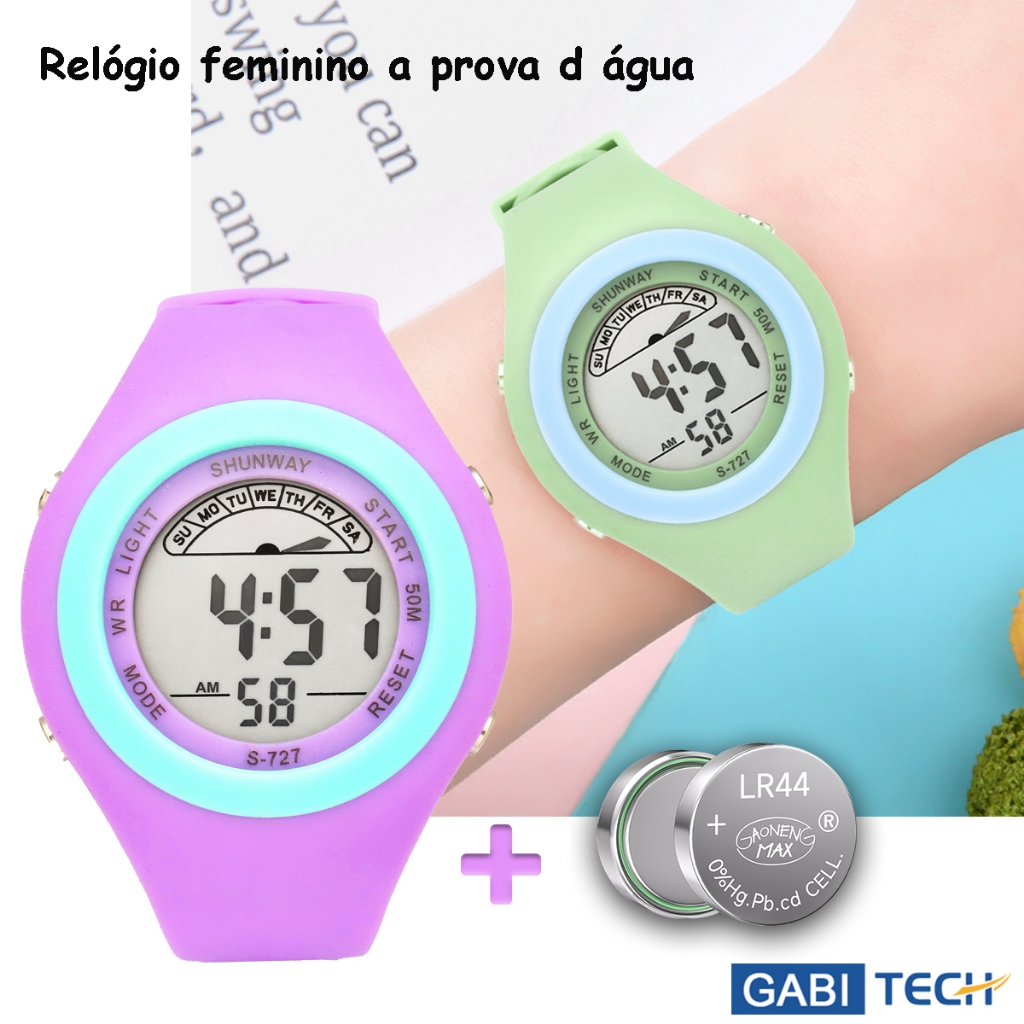 Relogio Feminino Digital A Prova D'água Led Original Esportivo Alarme Cronômetro Pulseira Redondo