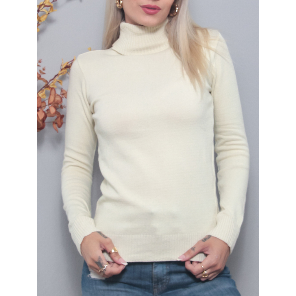 Maria W Modas Blusa Gola Alta Femininas Básica Tricô Cacharréu Cacharrel Suéter Gola Alta MW