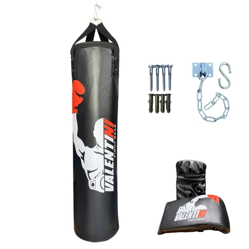 Saco de Pancada VALENTINI 120 cm + Suporte Teto + Luva Bate Saco Preta - Alta Resistência