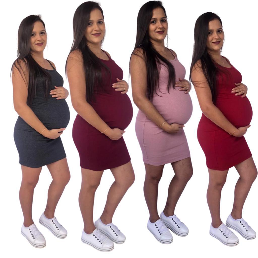 Kit com 4 Vestido Gestante Gravida Malha Canelada Promoção