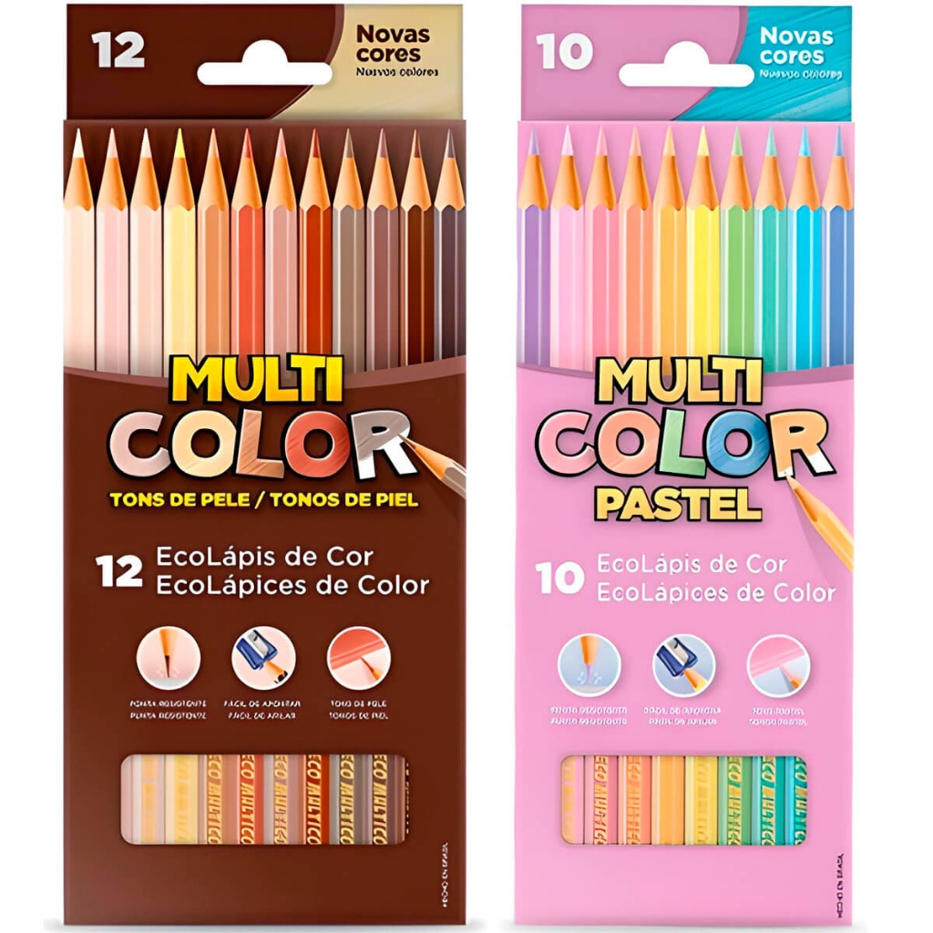 Kit Lápis De Cor Multicolor 12 Tons De Pele + 10 Tom Pastel