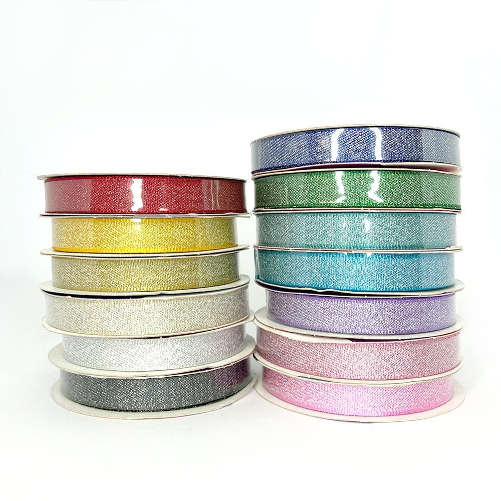 Fita de Cetim com Lurex 10mm Glitter Metalizada Cinderela Laços e Artesanatos
