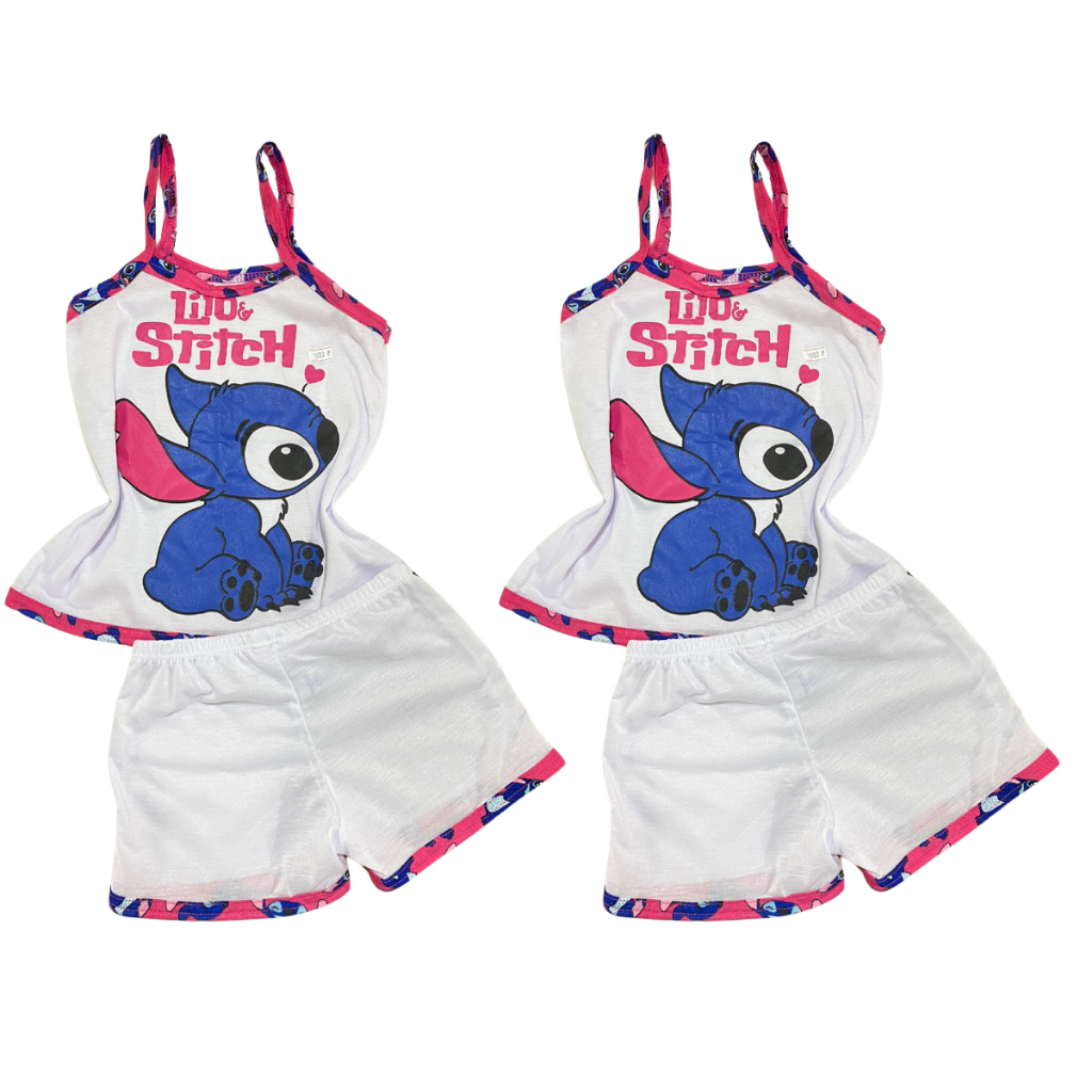Kit 2 Pijamas Irmãs Infantil Feminino – Baby Doll Disney Lilo Stitch Malha PV