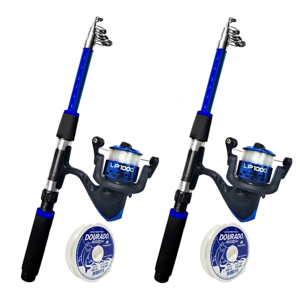 Kit Pesqueiro 2 Varas Telescópicas + 2 Molinetes com Linha JP250