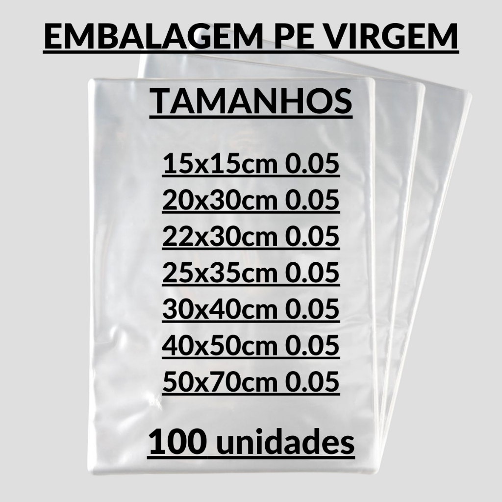 100un Saco Transparente Sem Aba Plástico Virgem Embalagem Alimentos Qualidade Atacado Várias Medidas
