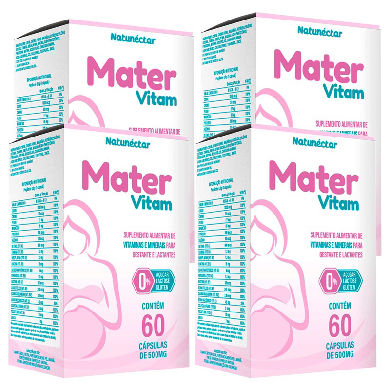 Kit 4 Mater Vitamina Gestante 500mg 60 Cápsulas - Natunéctar
