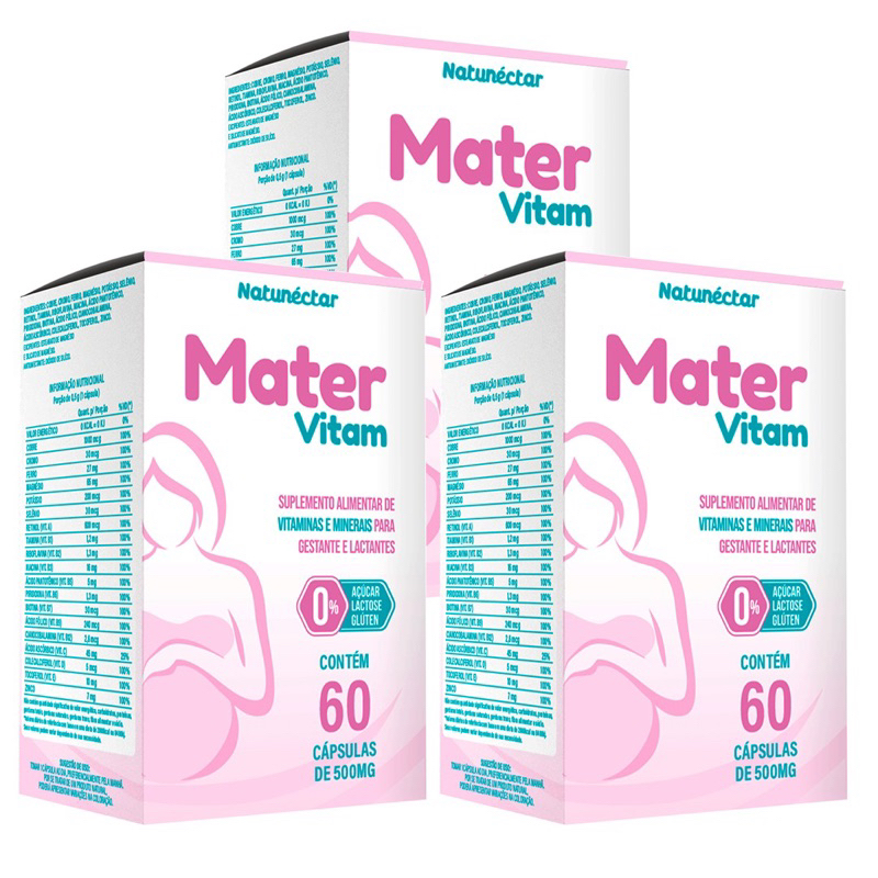 Kit 3 Mater Vitamina Para Gestantes 500mg 60 Cápsulas - Natunéctar