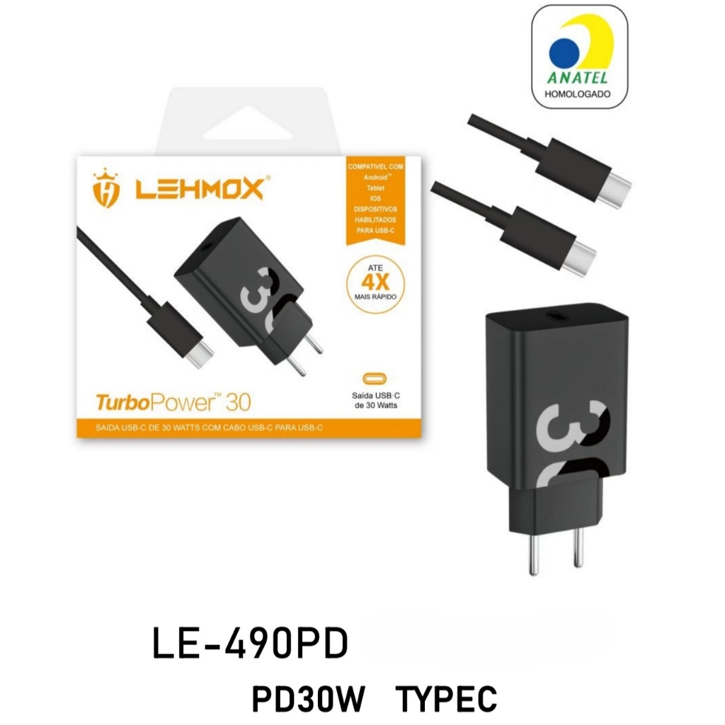Carregador Usb C/Usb C Turbo Power 30W Lehmox LE-490PD