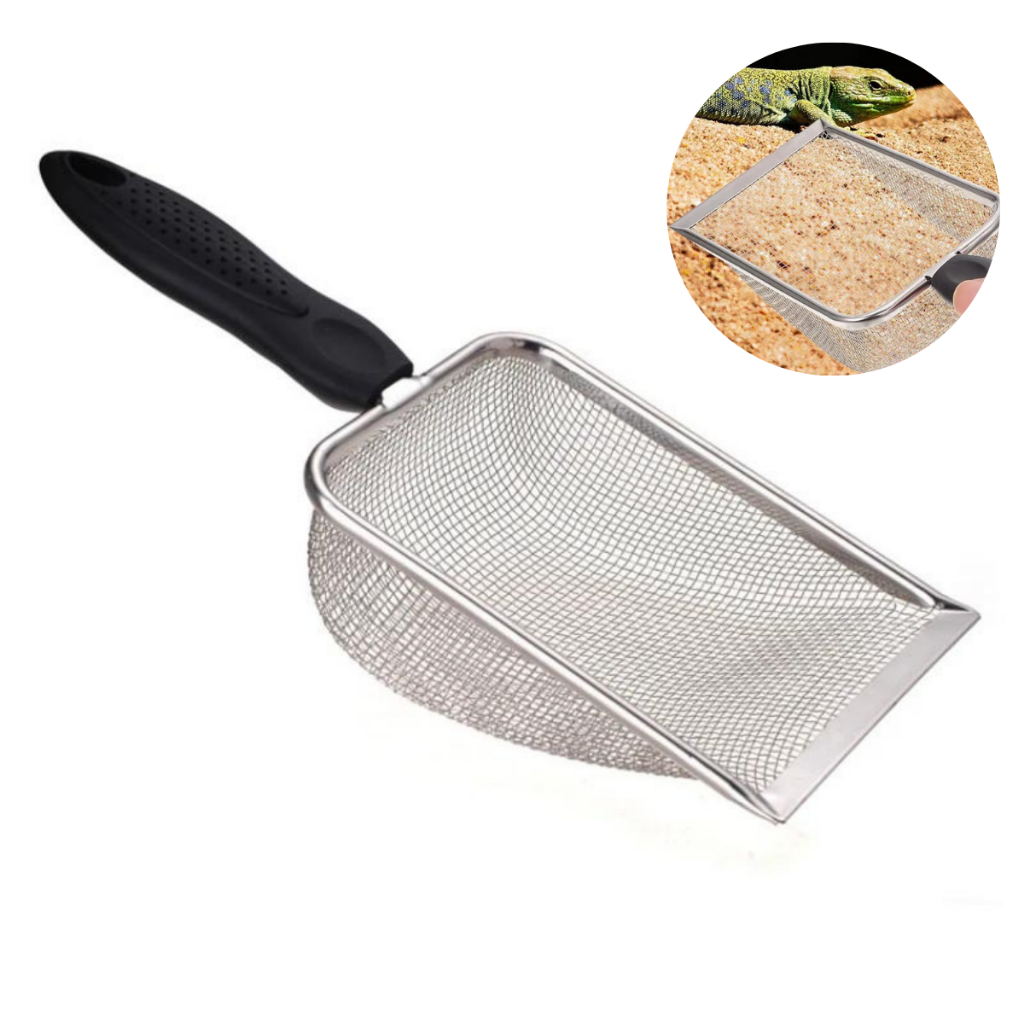 Pá Peneira de Areia Coletora Higiênica Pet Gato Cachorro Lagarto Aço Inox - Caixa de Areia