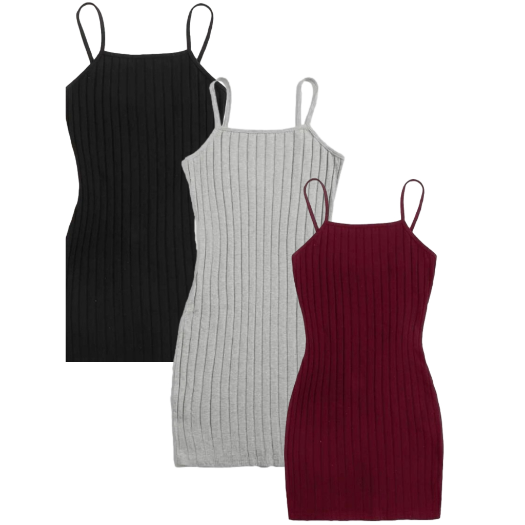 Vestido Alcinha Midi Canelado  Preto/Bordô/Cinza - P,M,G,GG Envio Direto da Fabrica