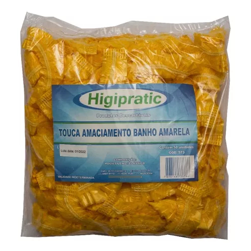 100UN Touca Plástica para Banho Descartável Amarela Higipratic