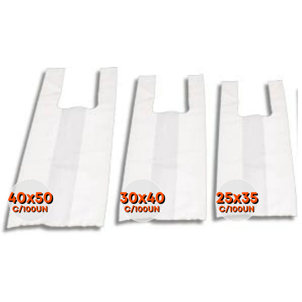 100 Sacolas Plásticas Brancas 25x35 / 30x40 / 38x48 | Virgem, Leve e Econômica