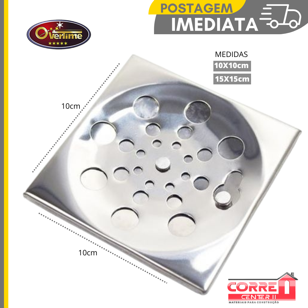 Ralo Tampa Grelha  INOX QUADRADO Abre E Fecha Rotativo 10x10 ou 15x15 Overtime