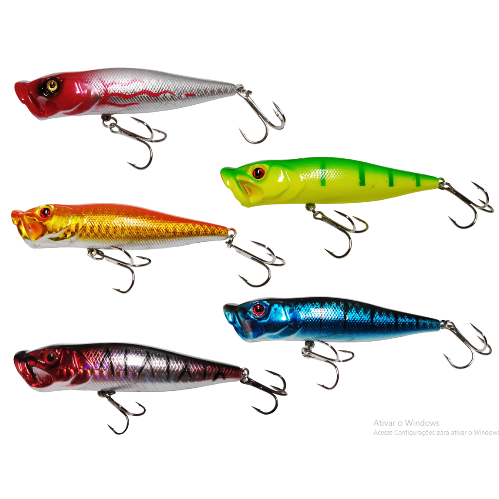 Kit 5un Isca Artificial Popper Superfície Pesca 9cm para Traira Tucunaré Robalo