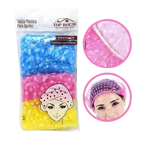 Kit com 3 Toucas de Cabelo para Banho