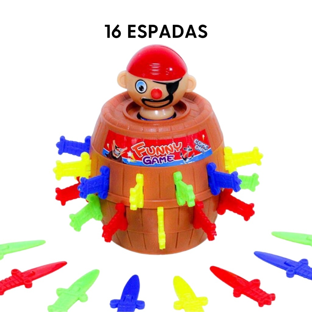 Jogo Barril Pirata Pula Pula 16 adagas - Tamanho Médio 13x9cm