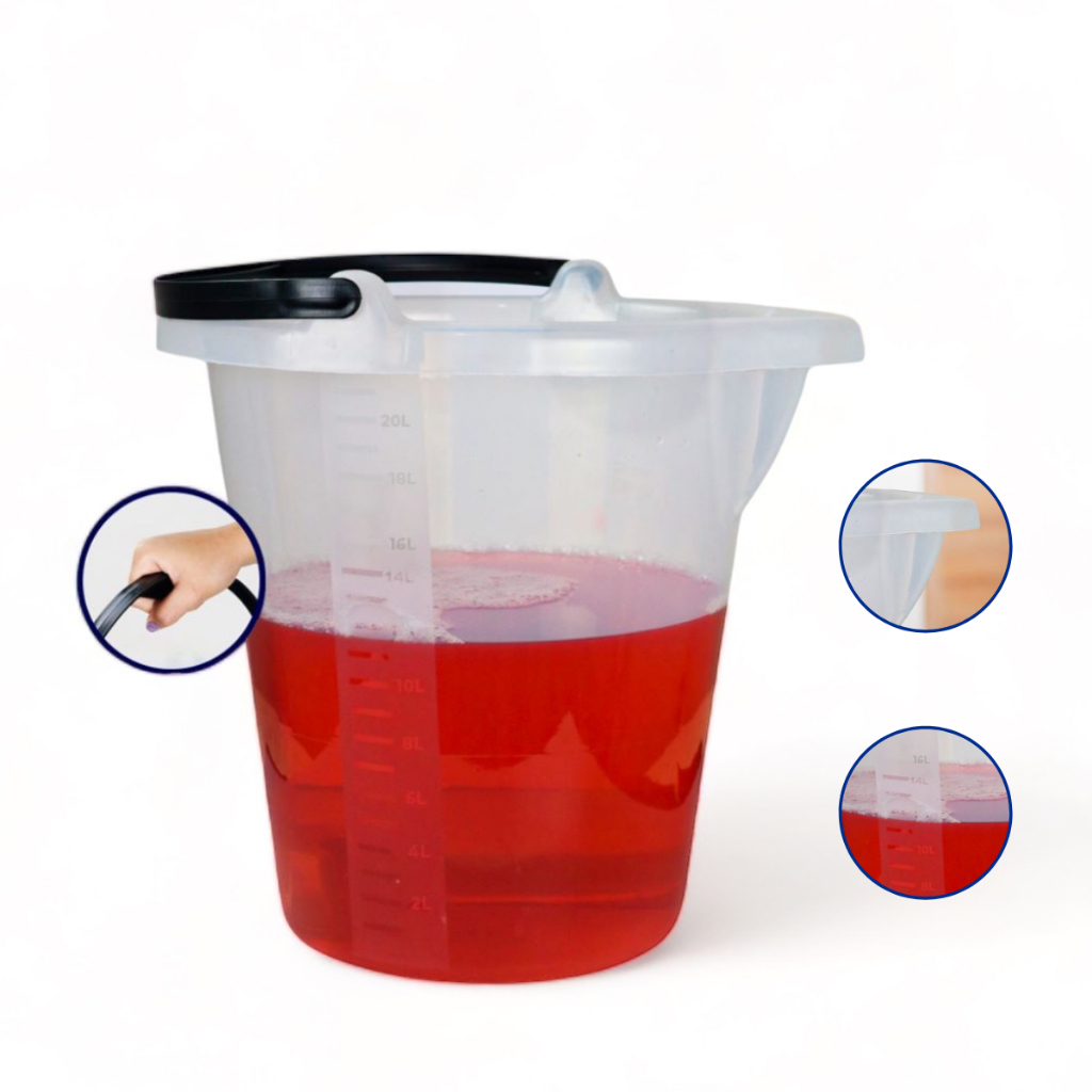 Kit de 2 Baldes Plástico Transparente 21 Litros Reforçados Alça e Medidor de Agua Para Limpeza