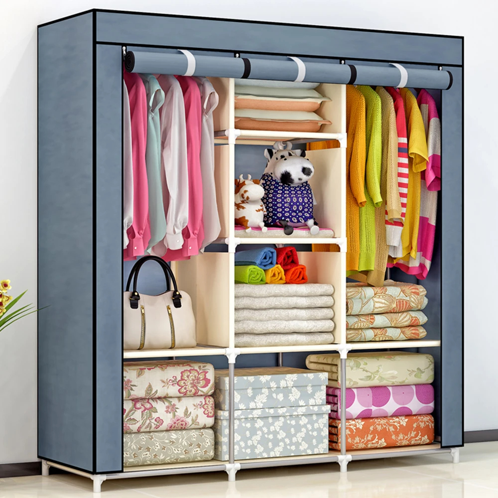 Guarda Roupa Dobrável Organizador De Roupas Azul/Cinza