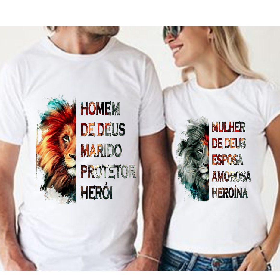 Camiseta casal  Leão de Judá cristã evangélica, católica