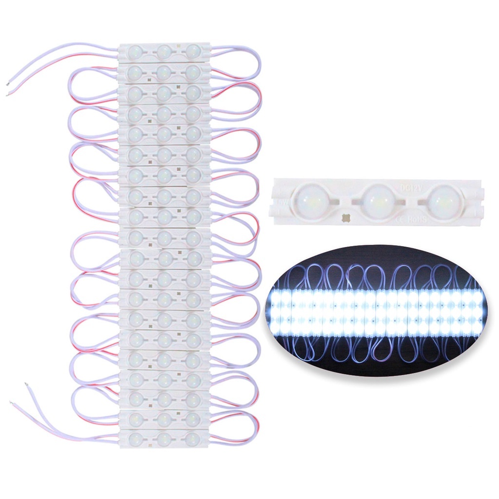 20 Pçs Módulo Injetado 7025 3-led 12v 1,5w 6500k Lente 160º Top