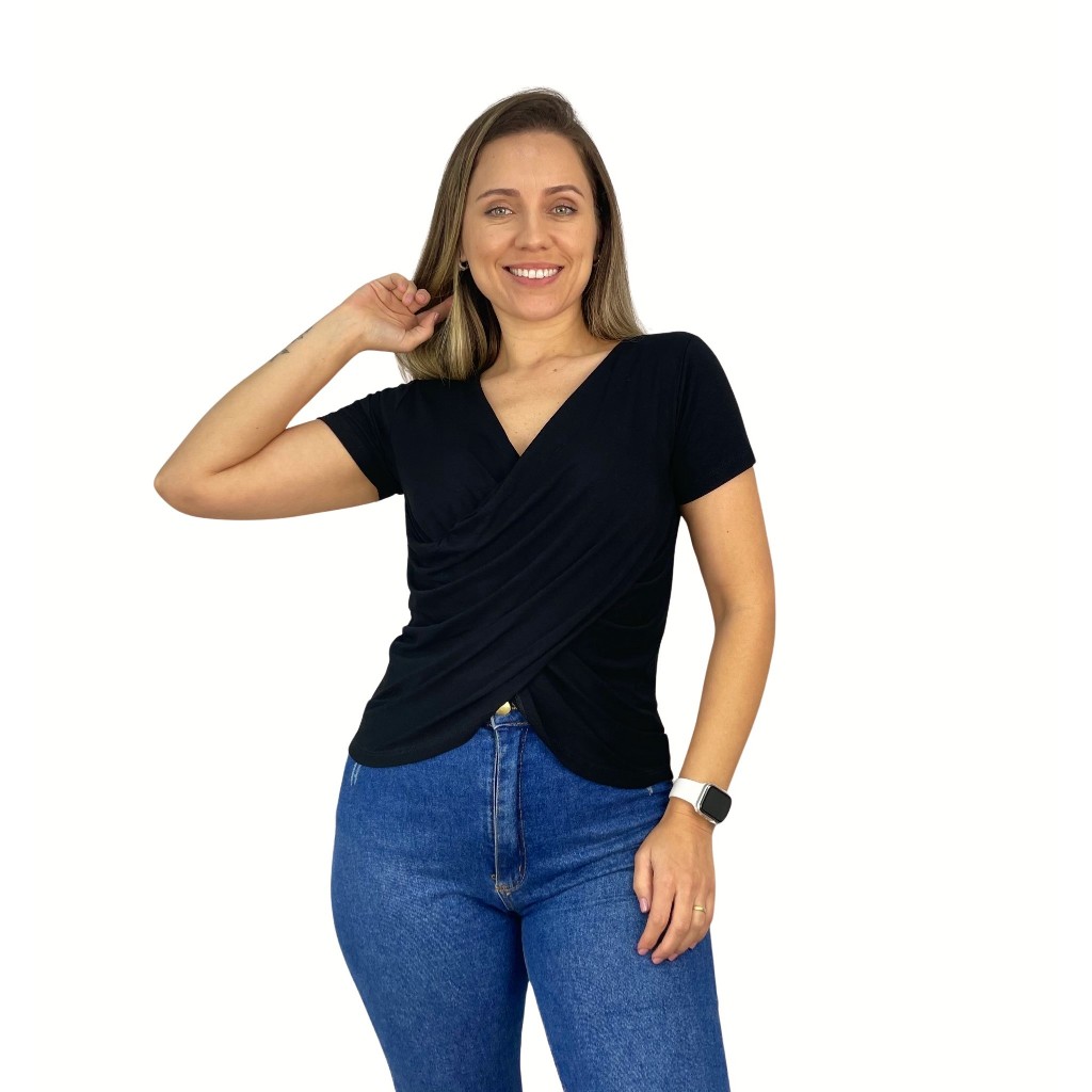 Blusa Transpassada Amamentação Viscolycra Premium Elegante Camiseta Manga Curta Amamentar Estilosa