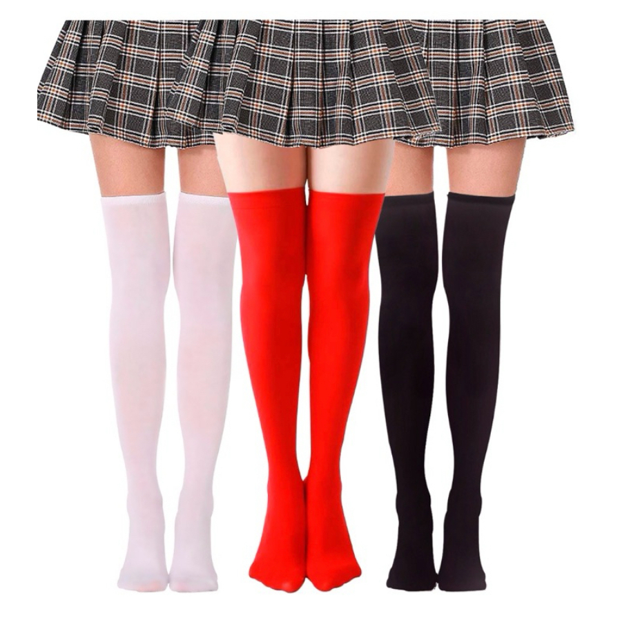 Meia Fina 7/8 lisa e listrada para Festa Carnaval Cosplay Fantasia Cores variados adulto