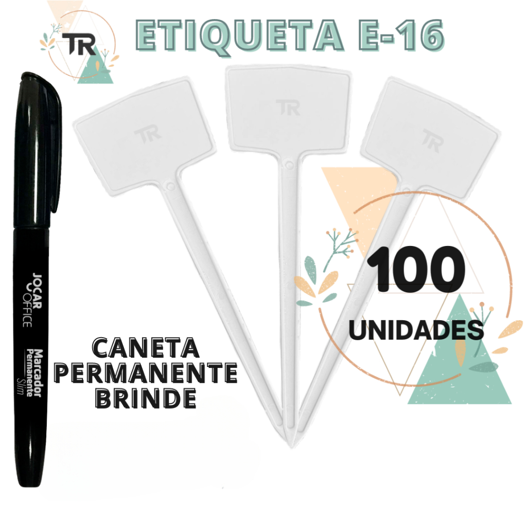 Kit 100 Unidades Plaquinha De Identificação de Plantas E-16 (16cm de altura) + Brinde Caneta Permanente