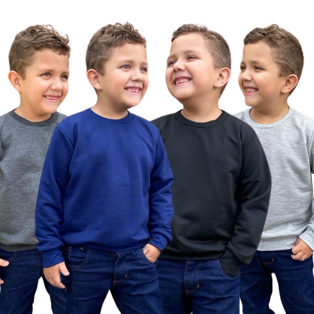 Kit 4 Blusas de Frio Infantil Moletom Moletinho Gola Redonda Unissex