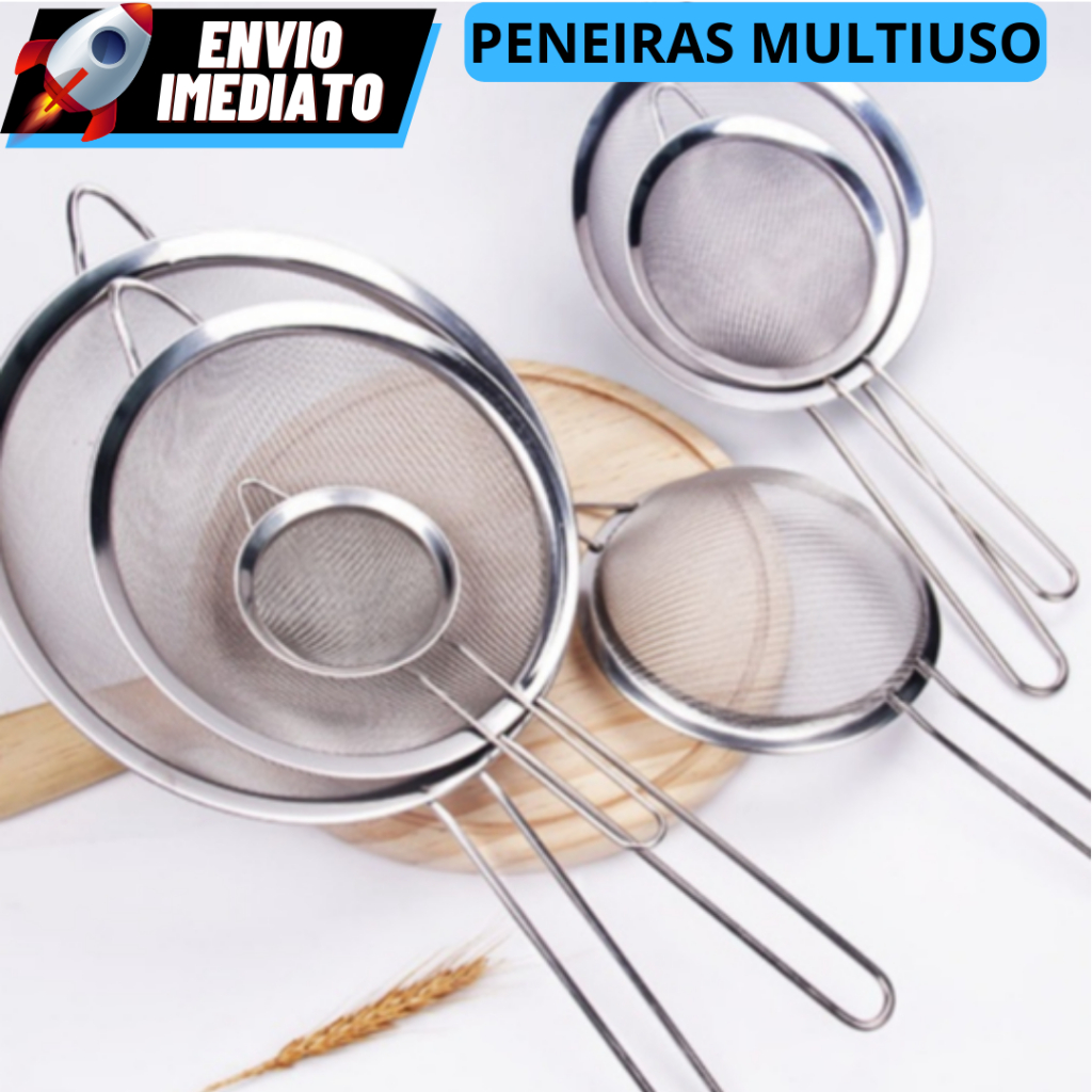 OFERTA Peneira Peneiras Coador Suco, Farofas Em Aço Inox Para Cozinha Multiuso Universal Vários Tamanhos Disponíveis