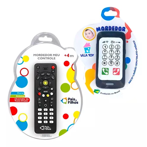 Kit Mordedor Bebê Controle Remoto e Celular com 2 Unidades Macio Anti Stress