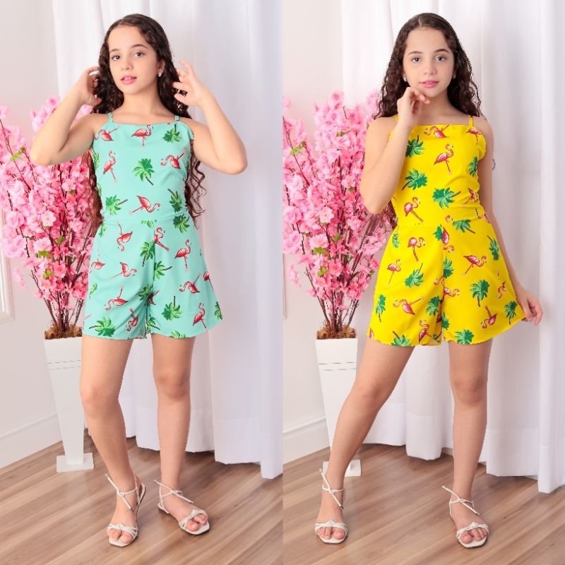 Macaquinho Infantil Juvenil Feminino Verão Curto Estampado Confortável