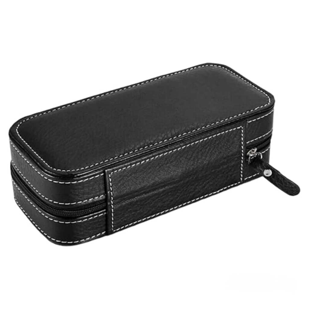 CASE PORTA RELÓGIO DUPLO LUXO EM COURO E ZÍPER