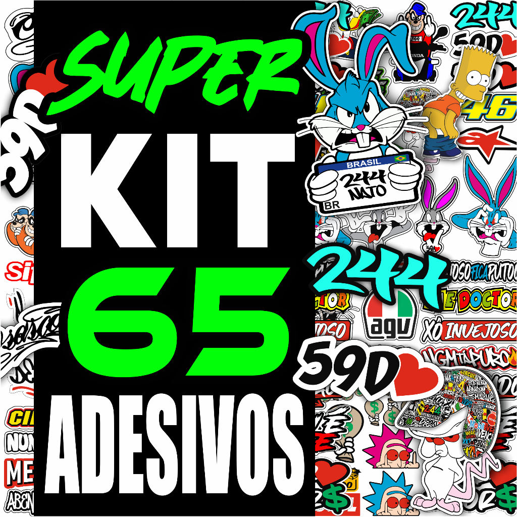 Kit 65 Adesivos Capacete Carro Bike Moto Prova D'Água