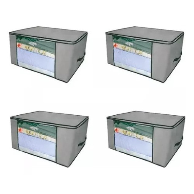 Kit 4 Organizadores Multiuso com Zíper 60x45x30cm Cinza - Imediato!